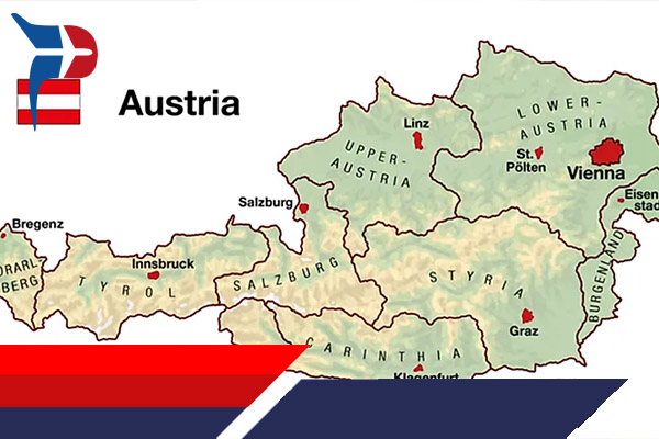 نقشه کشور اتریش با شهرها و عکس پرچم،مهاجرت کاری و اخذاقامت اتریش